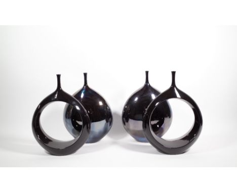Two pairs of decorative ceramic moonflask style vases, each 41cm high. 