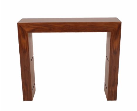 A walnut console table with inset glass undertier, 100cm wide x 85cm high.