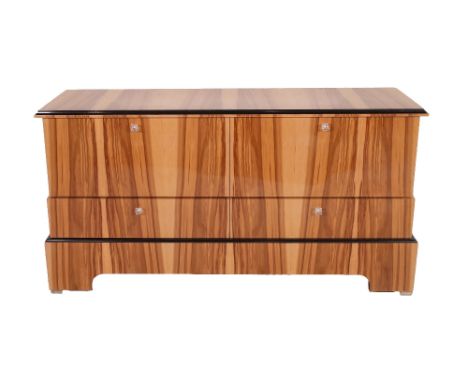 A hardwood side cabinet with four drawers on bracket feet, 150cm wide x 76cm high x 47cm deep.