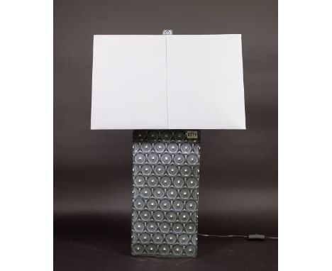 A 20th century grey ceramic table lamp of rectangular form, height of vase including fitment 70cm high. 