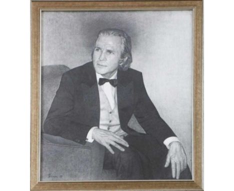 Unbekannter Künstler (um 1997) Bildnis eines eleganten Herren mit Fliege (Marlon Brando?). Bleistiftzeichnung, li. u. unleser