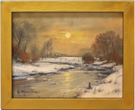 Rasenberger, Gernot (geb. 1943 in Düsseldorf) Abendsonne im Winter. Öl/Lwd., li. u. sign. Ca. 24x 30 cm. R.