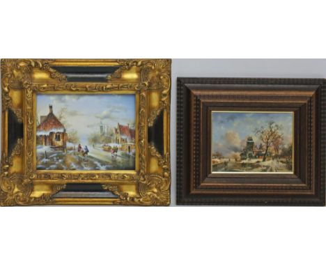 3 kleinformatige Ölgemälde (20.Jh.) Verschiedene Künstler mit Landschaftsdarstellungen, 2x Winterlandschaft. Formate ca. 15x 