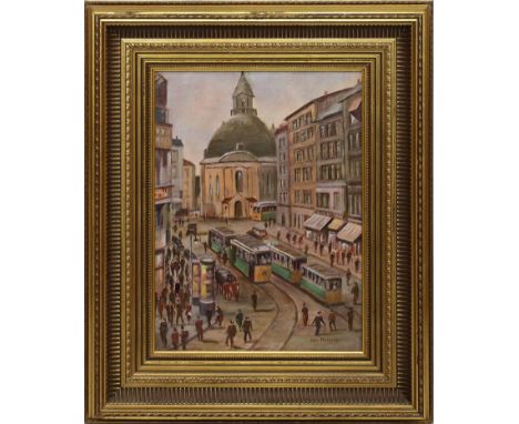 Antoine, Otto (1865 Koblenz - Berlin 1951), att. Berlin, Leipziger Ecke Mauerstraße. Öl/Lwd., re. u. bez. 40x 30 cm. R.