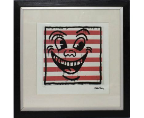 Haring, Keith (1958 - 1990), nach Ohne Titel - smile on stripes - Darstellung nach K. Haring. Farbdruck, re. Drucksign., li. 