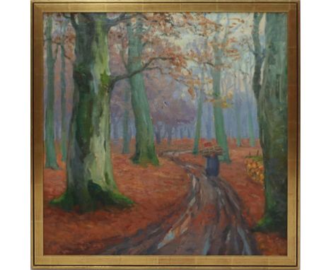 Monogrammist (1. Hälfte 20. Jh.) Reisigsammlerin auf Waldweg. Öl/Lwd., re. u. monog. Ca. 51x 51 cm. R. 