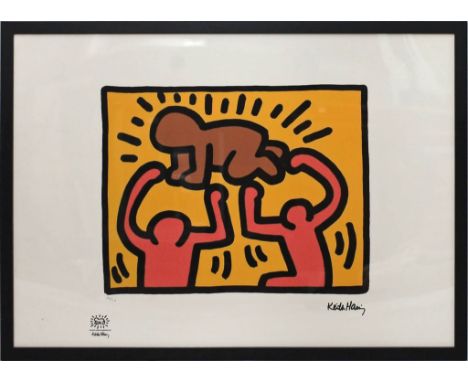 Haring, Keith (1958 - 1990), nach Darstellung nach K. Haring. Farbdruck, re. Drucksign., li. u. Ex. 14/150 sowie bez. "the ke