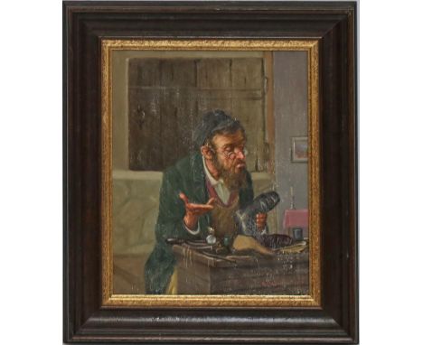 Szewczenko, Konstantin (1915 Lemberg - Warschau 1991) Bärtiger Schuster bei der Arbeit. Öl/Holz (div. Farbfehlstellen, Oberfl