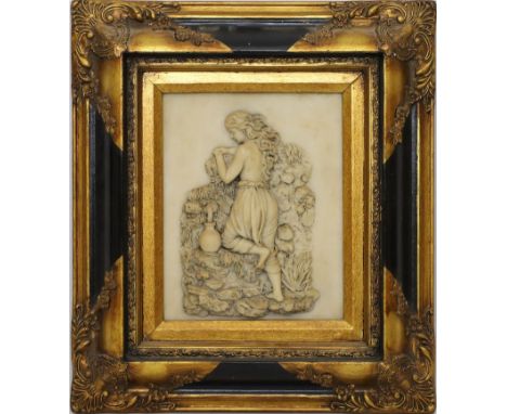 Relief mit Wasser holendem Mädchen. In der Art von Marmor. D. 25x 20 cm. R.