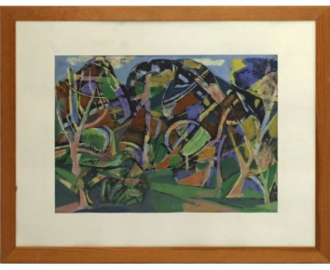 Stolterfoht, Egon (1912 Hamburg - Berlin 1986) Abstrakte Landschaft. Gouache, re. u. sign. und dat. (19)57. 42x 59 cm. PP., R