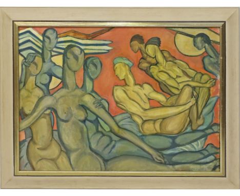 Unbekannter Maler (20. Jh.) Figuration. Öl/Lwd. Ca. 75x 100 cm. R.