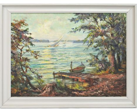 Schönebeck (um 1962) Wannseeufer. Öl/Lwd., re. u. sign. und dat. (19)62. Ca. 60x 80 cm. R.