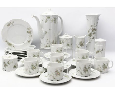 Kaffeeservice für 7 Personen, Rosenthal, "Monbijou", 28-teilig. Porzellan. Blumendekor, überwiegend in Grüntönen, hellem Gelb