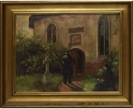 Ellison, Thomas (1866-c.1942), wohl Herr vor Kircheingang. Öl/Platte, re. u. sign. und dat. (18)93. Ca. 33,5x 42 cm. R. 