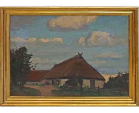 Landschaftsmaler (1. Hälfte 20. Jh.) Bauernhaus in Landschaft. Öl/Platte, li. u. sign. Kuron? Ca. 50x 70 cm. R.