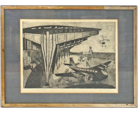 Gross, Erhard (1926-2011) "Tempelhof", so mit Bleistift li. u. betitelt und re. u. sign. Radierung. 29x 38 cm. PP., R. Beigeg