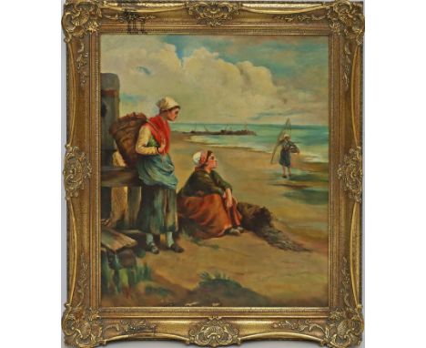 Unbekannter Maler (um 1892) Fischerfrauen am Ufer. Öl/Lwd. (rest., Farbfehlsstellen), li. u. unleserlich sign. "Weil?" sowie 