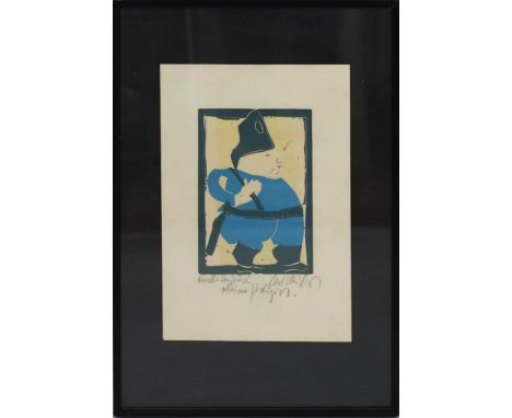 Mühlenhaupt, Kurt (1921 Klein Ziescht- Berlin 2006) "Kleiner Polizist", so betitelt. Fabrholzschnitt (min. fleckig), u. mit B