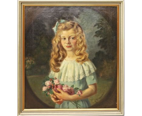 Borgwardt, K. (1. Drittel 20. Jh.) Mädchen miit Blumen im Halbportrait. Öl/Lwd. (Altersspuren, Oberflächenkratzer), re. u. si