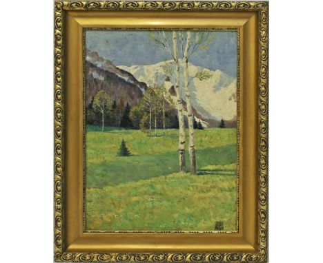 Erler, Maximilian (1888 Wien - Kitzbühel 1958) Birken auf einer Hochebene. Öl/Platte (Altersspuren), re. u. sign. Ca. 62x 46 