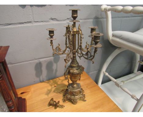 A French cast metal six sconce centre candlestick a/f, 49cm tall