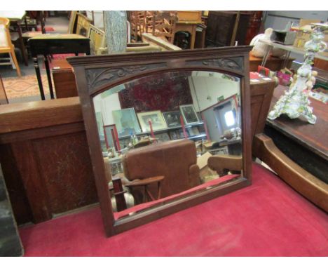 A bevelled glass over mantel mirror, 55cm x 64cm