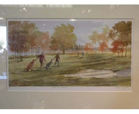 A limited edition print "Down the Fairway" after Tony McKinagen, 152/850, framed and glazed, 21cm x 39cm 