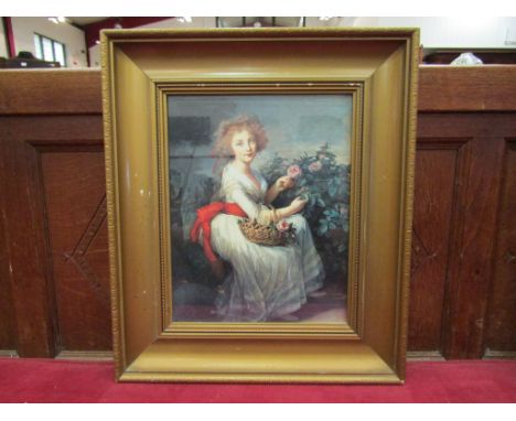 A gilt framed print of girl with roses, 30cm x 23cm