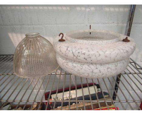 A 1930's glass fly catcher light shade and 1940's fluted glass shade 