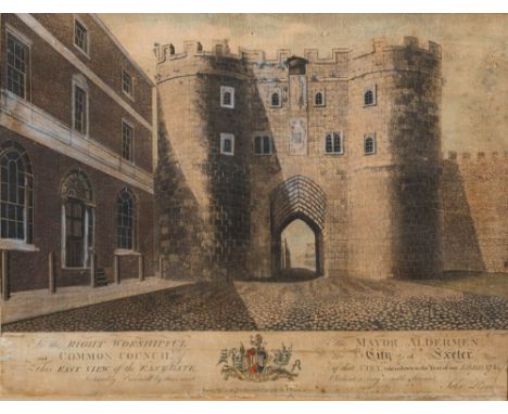 EXETER, The East View of the East Gate : hand coloured aquatint, Jukes and John Hayman, size : 450 x 350, F &amp; G, 1784. * 