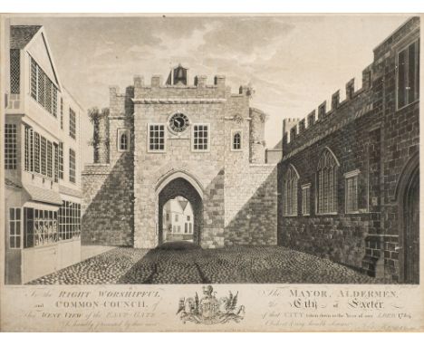 EXETER : " West View of the East Gate," Published by John Hayman, engraved by F. Jukes, uncoloured aquatint, size : 460 x 300