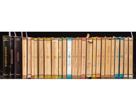 PEVSNER GUIDES : Sussex (1965), Berkshire (1966), Warwickshire (1966), hardbacks, firsts in d/w. With 24 Pevsners paperbacks 