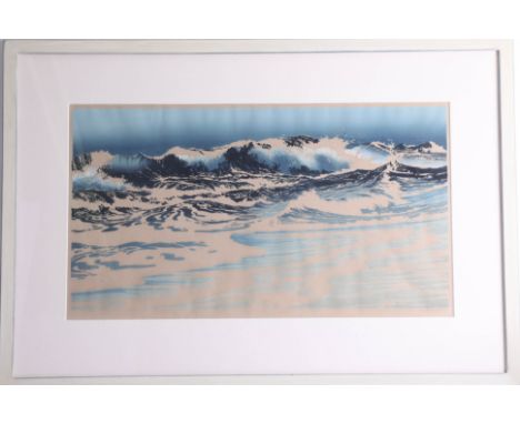 Oscar Droege (1898-1982 German) signed woodcut print 'Surf', image size 29cm x 55cm.