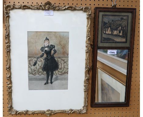 ALBERT JAMES ROWLEY Cottages, Moonlight, "Arts &amp; Crafts" mirror, 45 x 18cm and a print (2) Condition Report: Available up