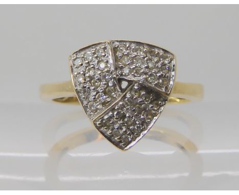 A 9ct gold pave set diamond dress ring, set with estimated approx 0.35cts of brilliant cut diamonds, size N1/2, weight 3gms C