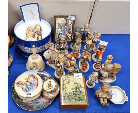 A collection of Hummel figures including Limited Edition She Caught It, no 4903/7500 in presentation tin, Ride into Christmas