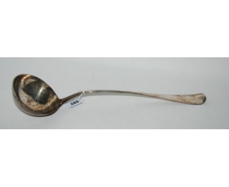 A silver soup ladle, unclear thistle marks, 37cm long, 219gms Condition Report: A bit tarnished but no damage