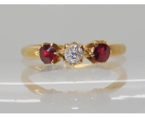 An 18ct gold ruby and diamond ring, hallmarked Birmingham 1890, finger size N, weight 2.2gms Condition Report: Available upon