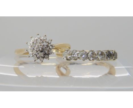 A 9ct gold seven stone diamond ring, set with estimated approx 0.50cts of brilliant cut diamonds, size J1/2 and a 9ct gold di