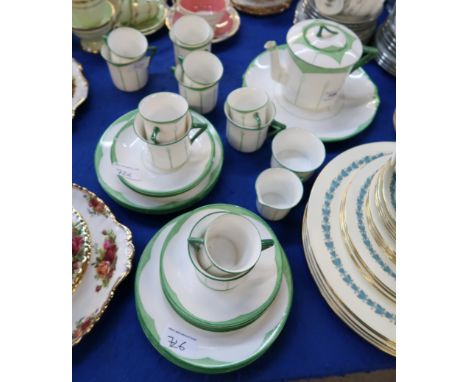 A George Logan for Foley Art China part tea/coffee set compising teapot, cake plate, six plates, saucers, tea cups, coffee cu