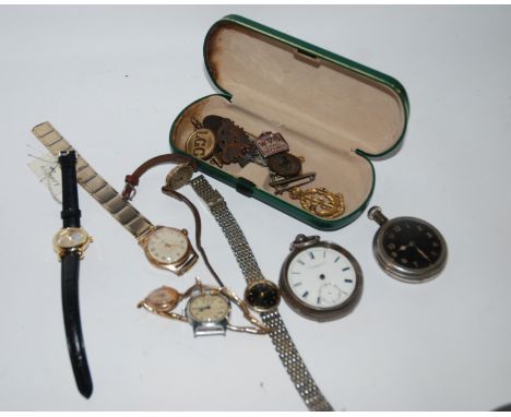 Silver cased pocket watch (def), other watches, badges etc Condition Report: Available upon request