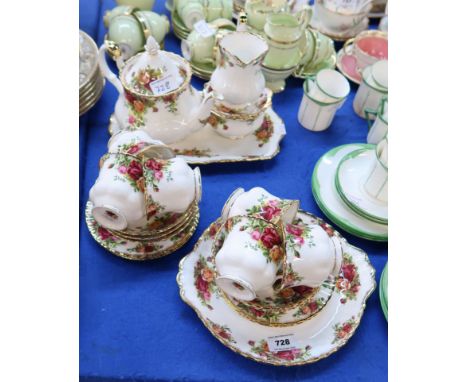 A Royal Albert Old Country Roses teaset comprising six cups, saucers and plates, milk jug, sugar bowl, teapot, two jame dishe