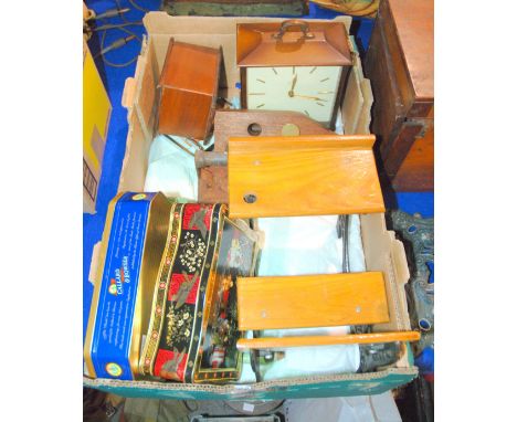 A box of miscellaneous including dolls school desk, mantle clock etc Condition Report: Available upon request