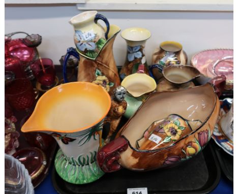 A collection of H &amp; K Tunstall pottery including Viola &amp; tulip patterns, a Hanley monkey handled jug etc Condition Re