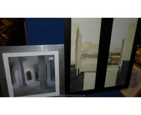 Two Christian Choisy black framed modern Abstract Prints; 'Provence I and II' and another modern Print