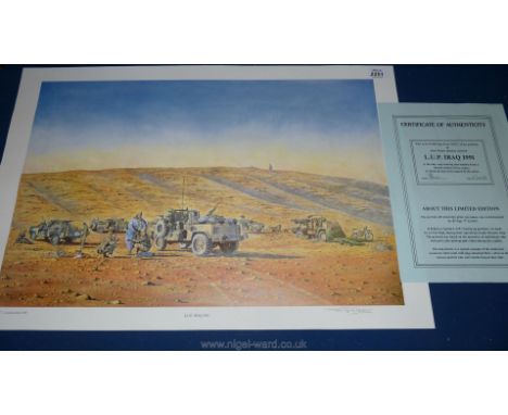 An SAS military Limited Edition Print unframed: 'L.U.P. Iraq 1991' no. 447/500 from original Painting by John Wayne Hopkins