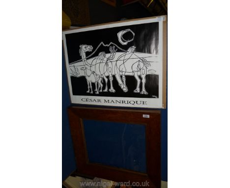A Caesar Manrique Print of Camels together with a large glazed Oak picture Frame