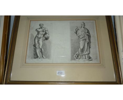 Belvedere Hermes and Athena line Engraving, monogram in plate with collectors stamp R. Edwyn Lyne