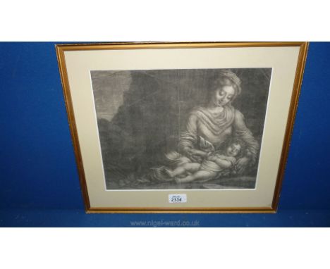 Wallerant Vaillant Mezzotint, 17th c. after Girolamo Mazzola Bedoli, Madonna and Child, signed in plate