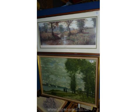 A framed Monet Print 'Les Bards de la Seine' and a limited edition Ronald Beaton Print 'English Summer' no. 59/500